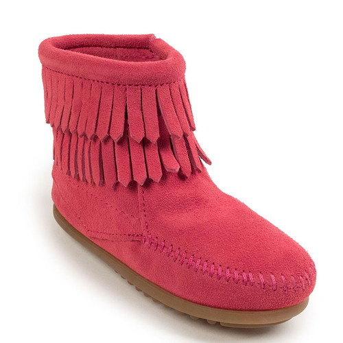 Minnetonka 2295 Kids' DOUBLE FRINGE SIDE-ZIP Hot Pink Boots 