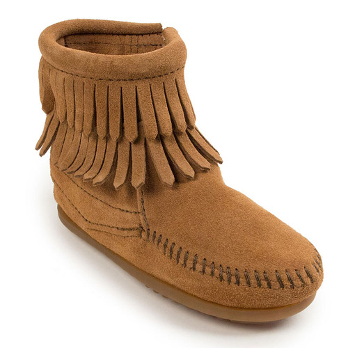 Minnetonka 2297T Kids' Double Fringe Side Zip Boot Taupe