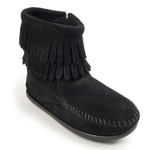 Minnetonka 2299 Kid's Double Fringe Side Zip Boot Black