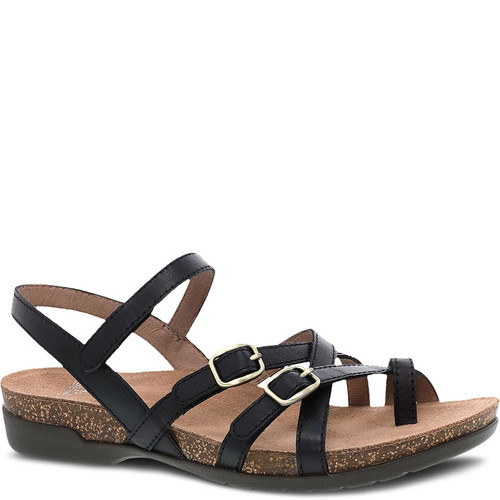 Dansko ROSLYN Black Waxy Burnished Sandals