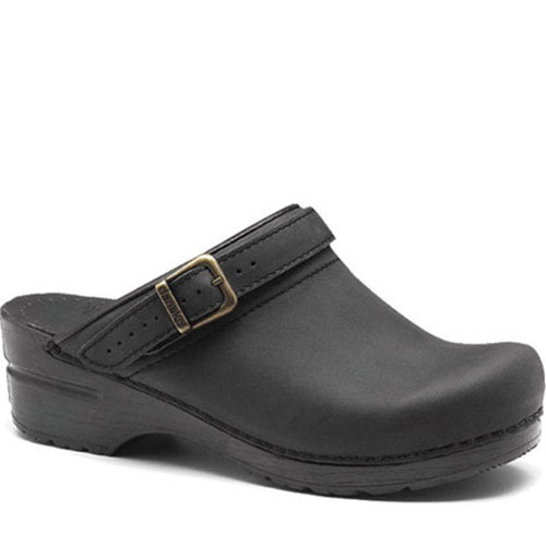 Dansko INGRID Black Oiled Backless Clogs