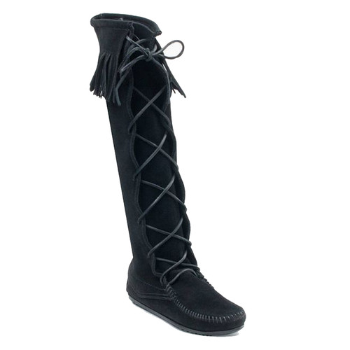 Minnetonka 1429 FRONT LACE KNEE HIGH Black Boots